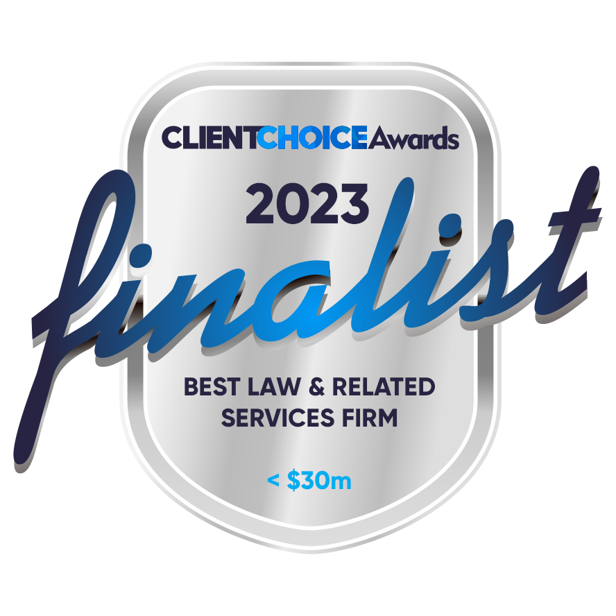 Client choice awards finalist for best law & related services firm.
