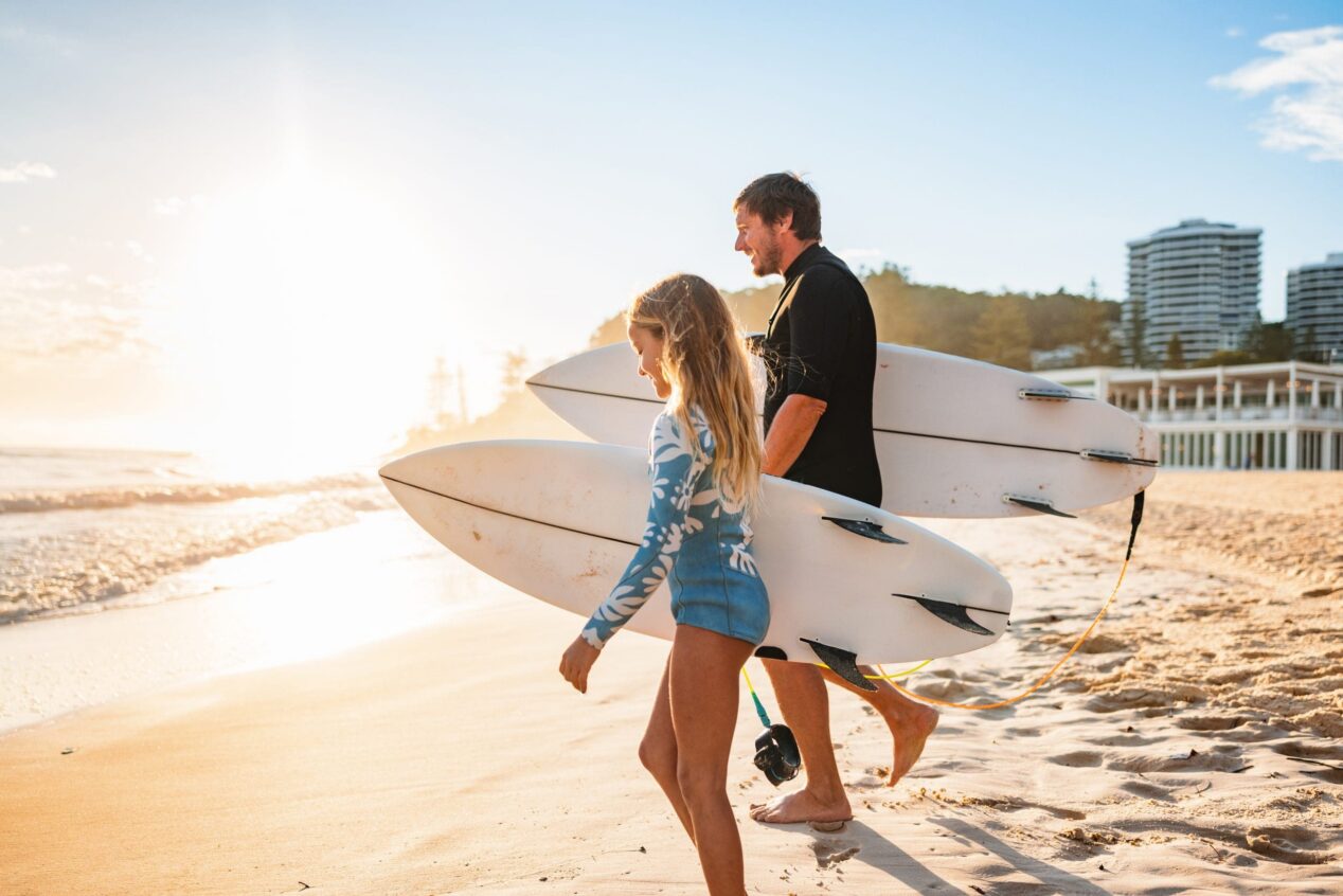 Injured carpenter and his daughter going for a surf