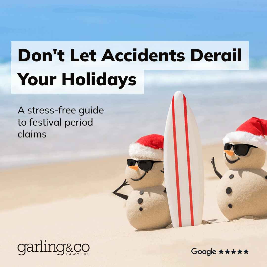 image of snowman on the beach during holiday period. Guide to accident injuries