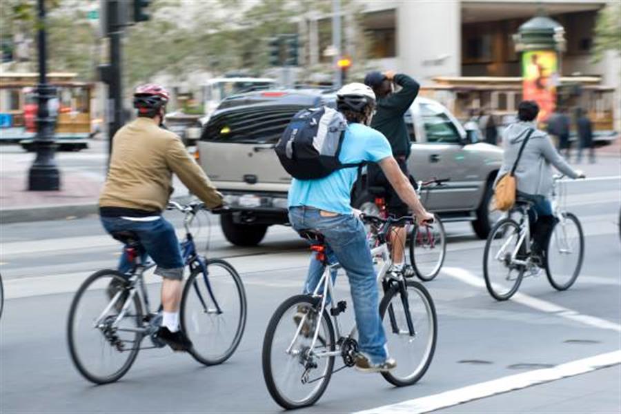 Cyclists riding on the road